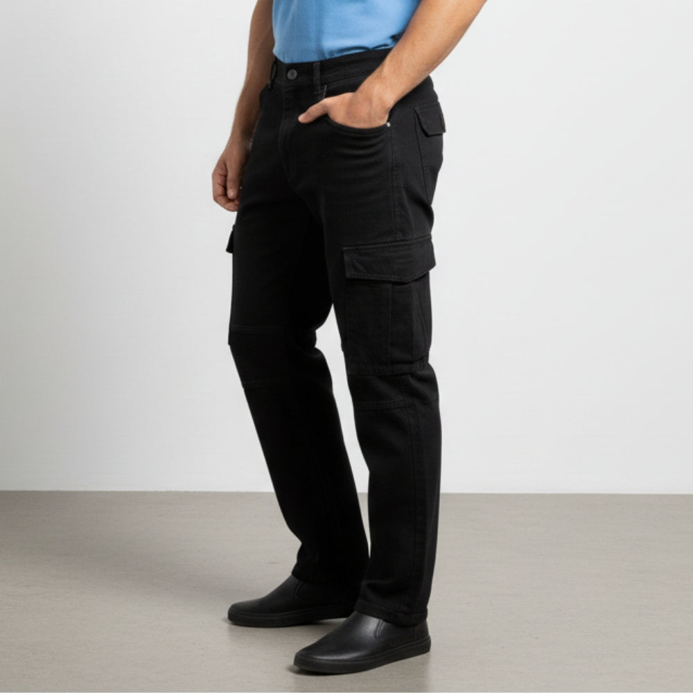 Cargo-Jeans – Schwarz – Stretch-Denim. ZCD-01BLK