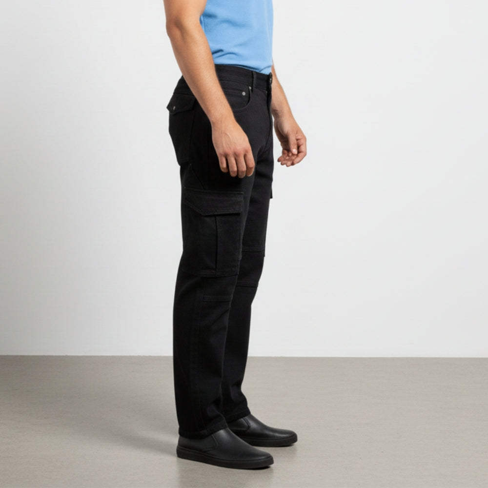 Cargo-Jeans – Schwarz – Stretch-Denim. ZCD-01BLK