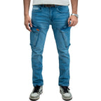 Cargo-Jeans – Hellblau – Stretch-Denim