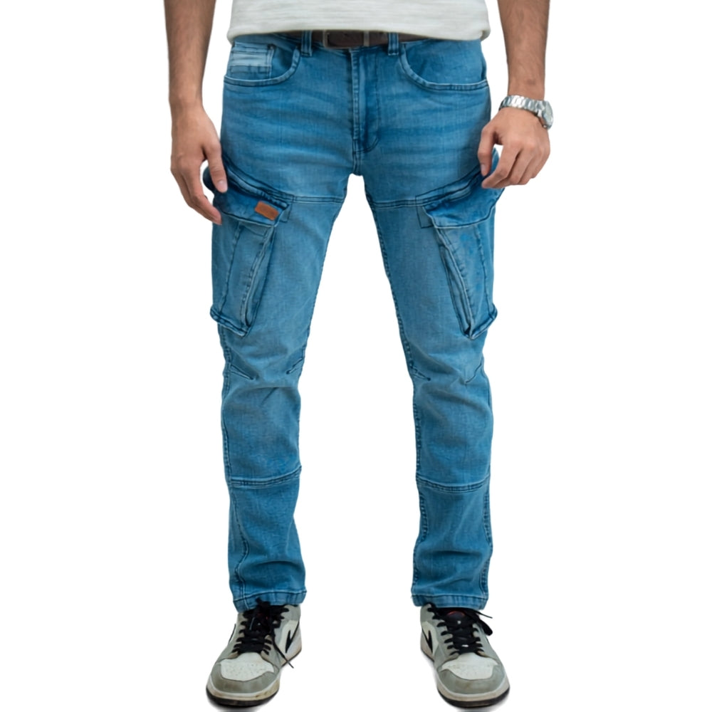Cargo-Jeans – Hellblau – Stretch-Denim