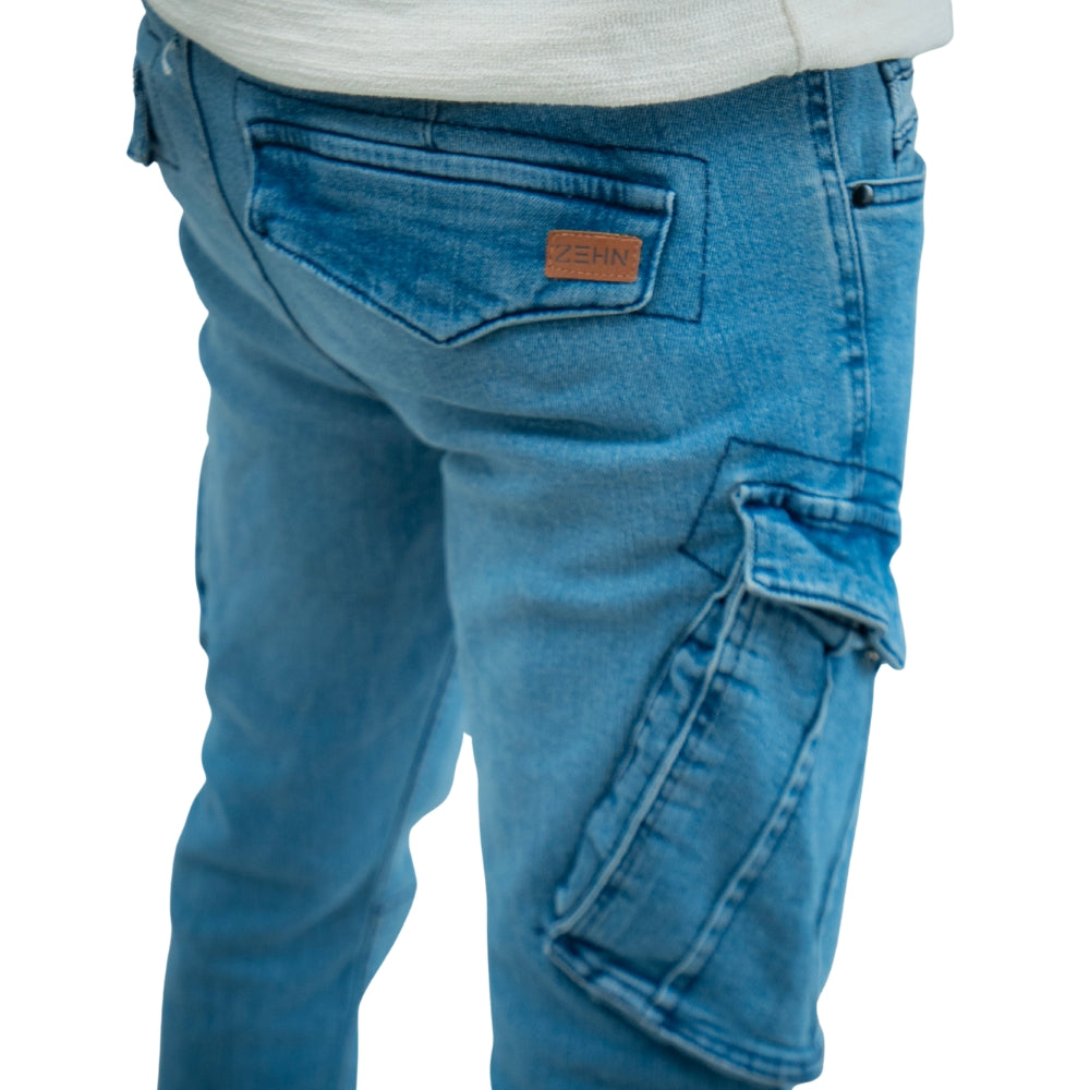 Cargo-Jeans – Hellblau – Stretch-Denim