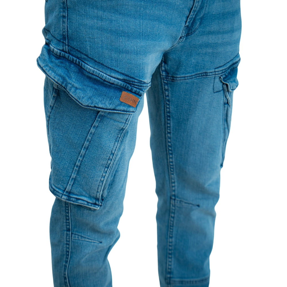 Cargo-Jeans – Hellblau – Stretch-Denim