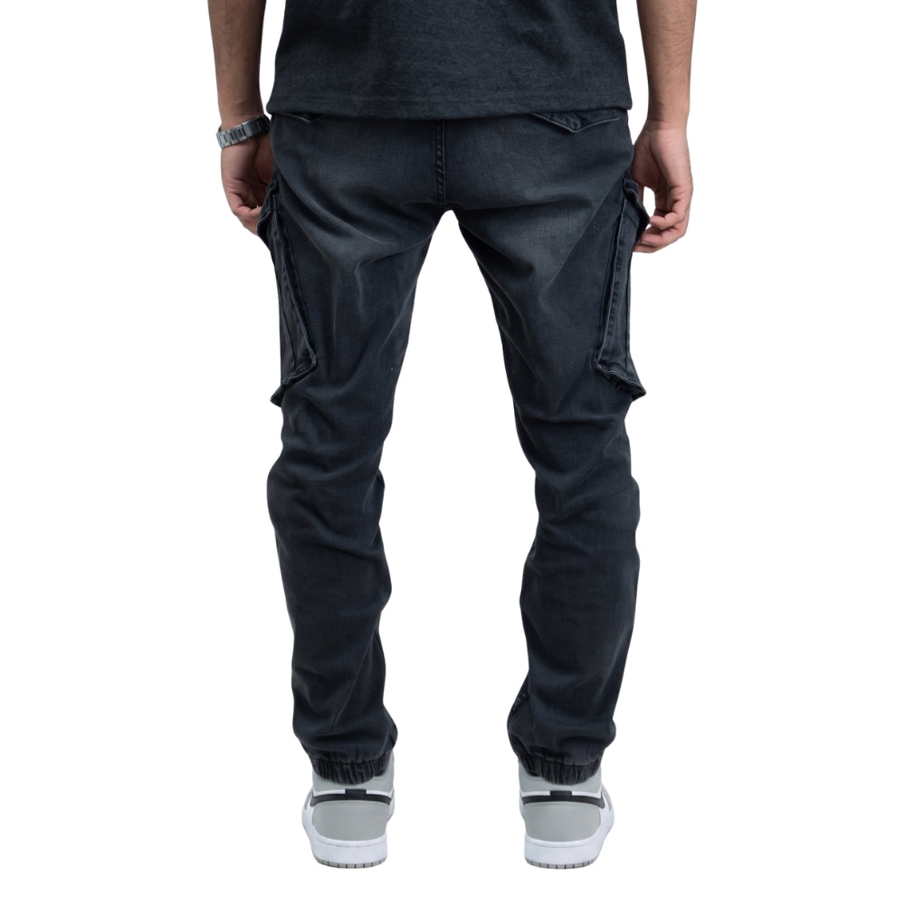Schwarze Stretch Denim Cargo Jogger