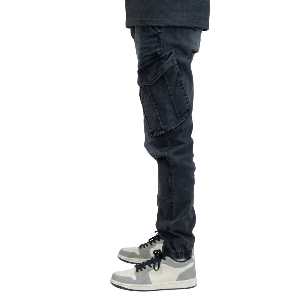 Schwarze Stretch Denim Cargo Jogger