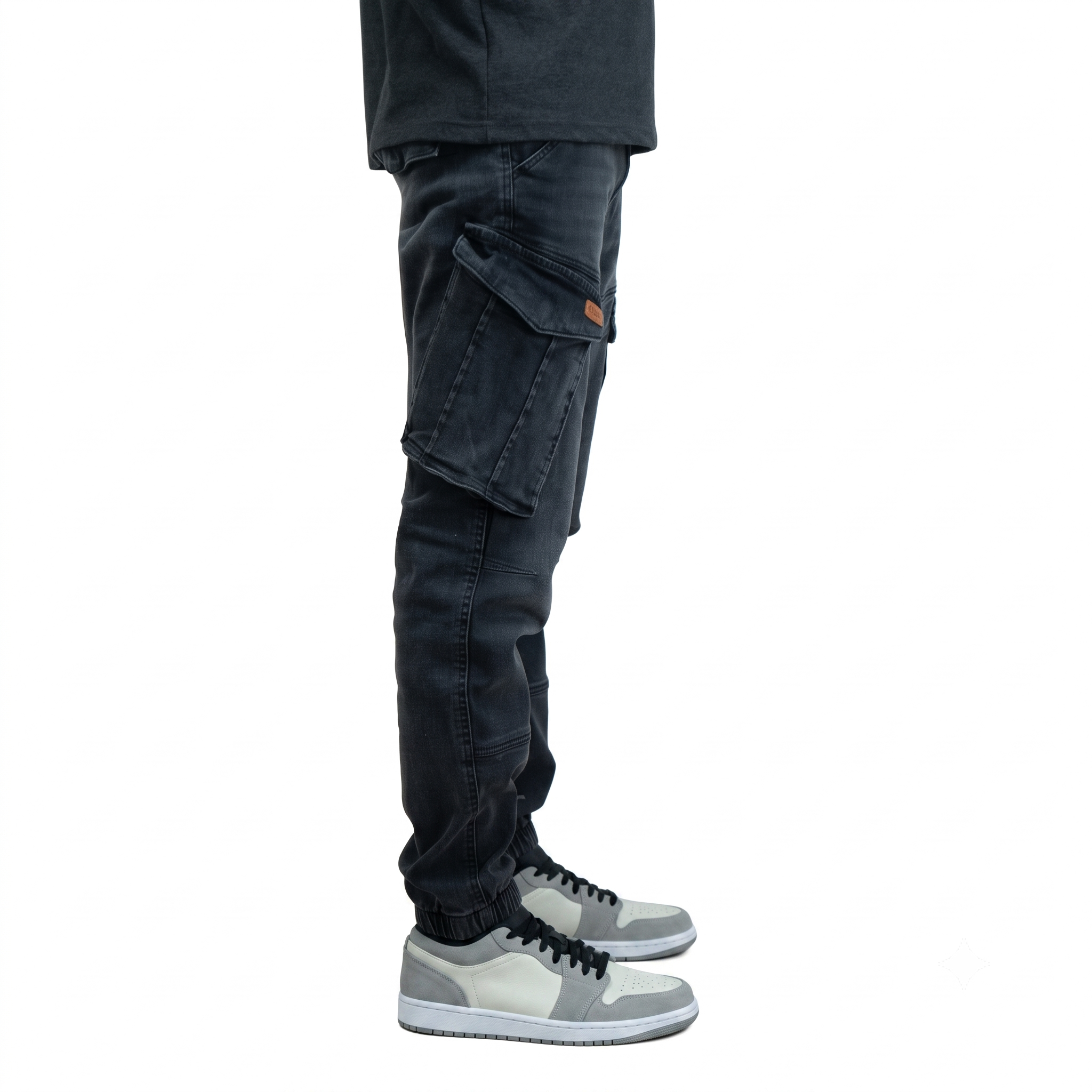 Schwarze Stretch Denim Cargo Jogger