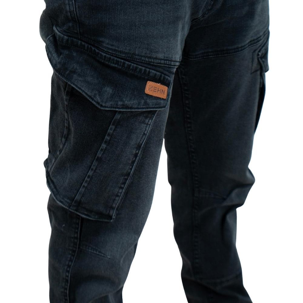 Schwarze Stretch Denim Cargo Jogger