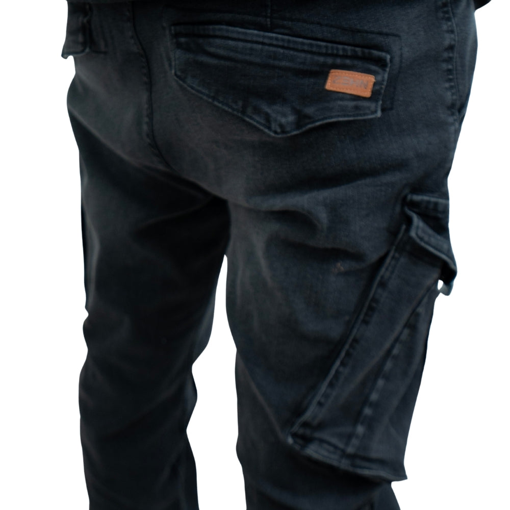 Schwarze Stretch Denim Cargo Jogger