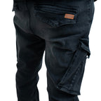 Schwarze Stretch Denim Cargo Jogger
