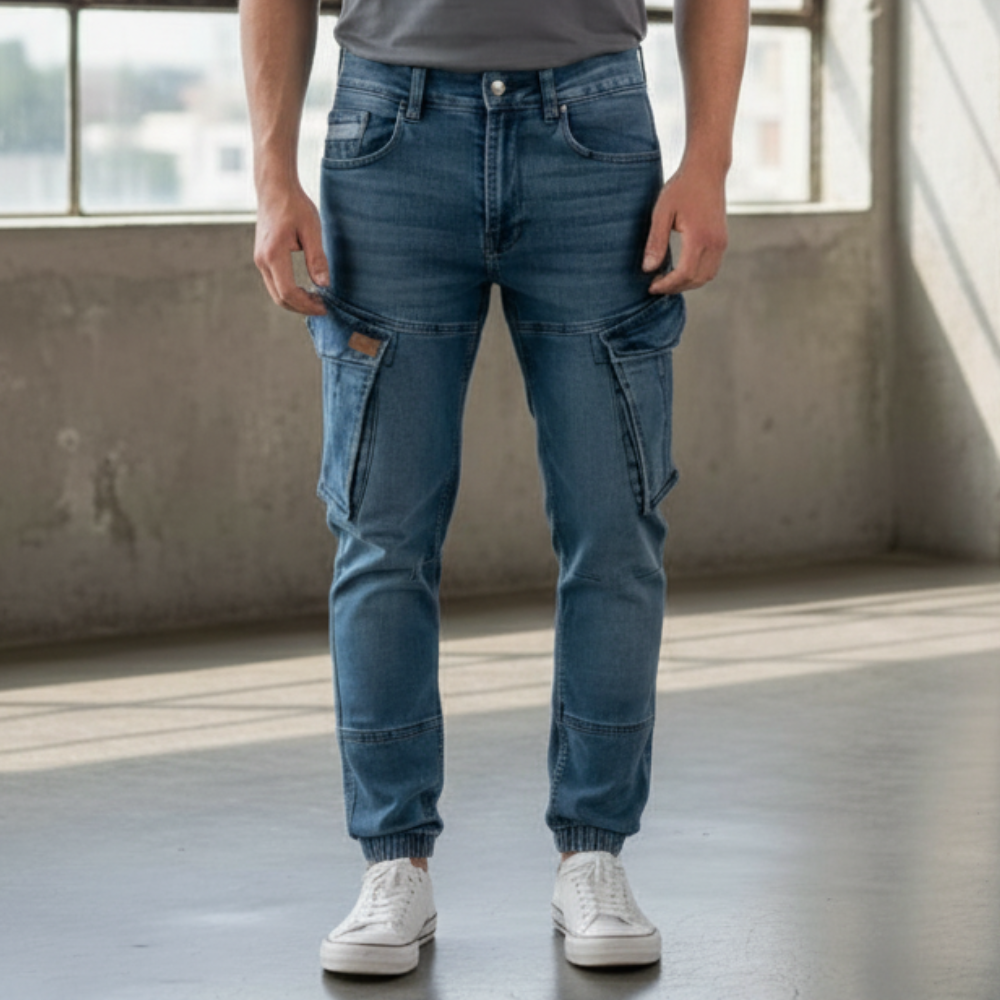 Cargo-Jogger – Dunkelblau – Stretch-Denim. ZCD-02DB