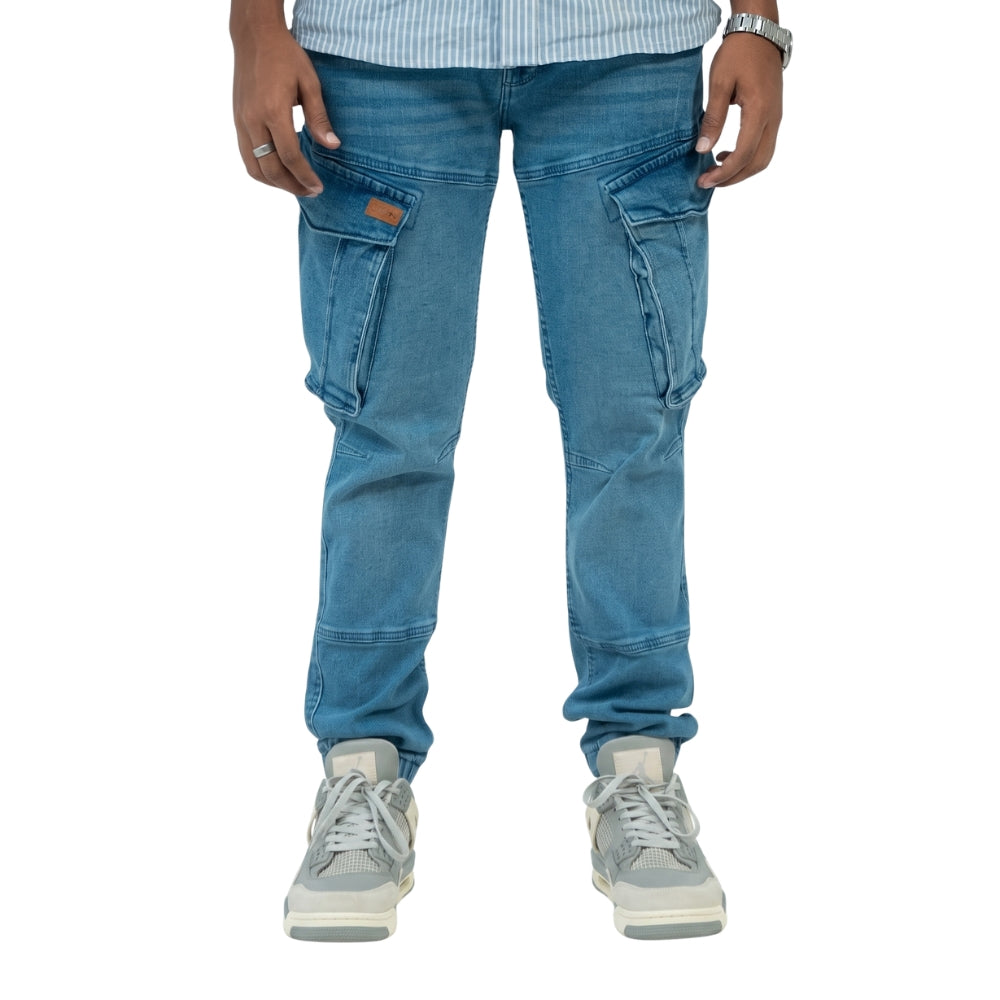Cargo Jogger – Hellblau – Stretch-Denim
