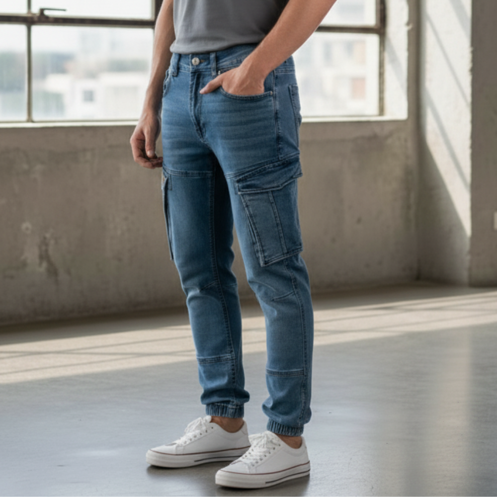 Cargo-Jogger – Dunkelblau – Stretch-Denim. ZCD-02DB