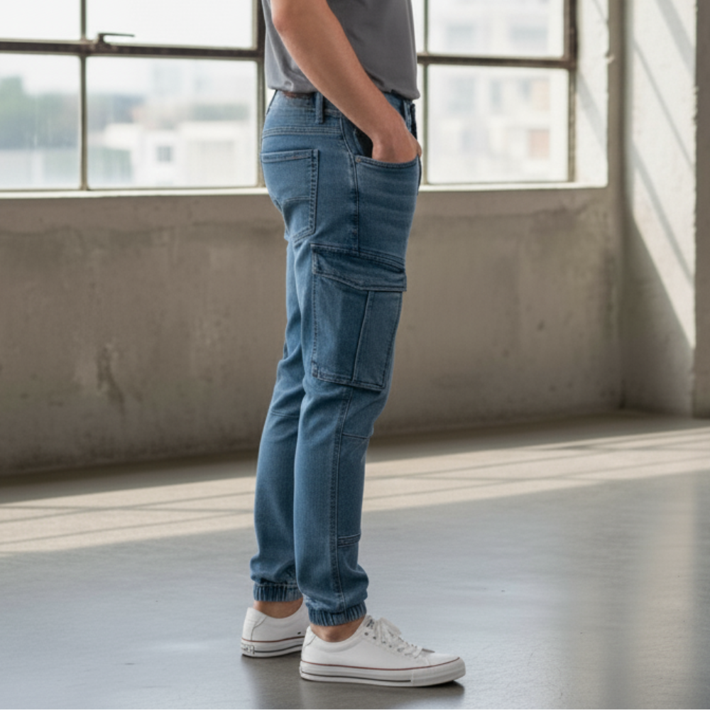 Cargo-Jogger – Dunkelblau – Stretch-Denim. ZCD-02DB
