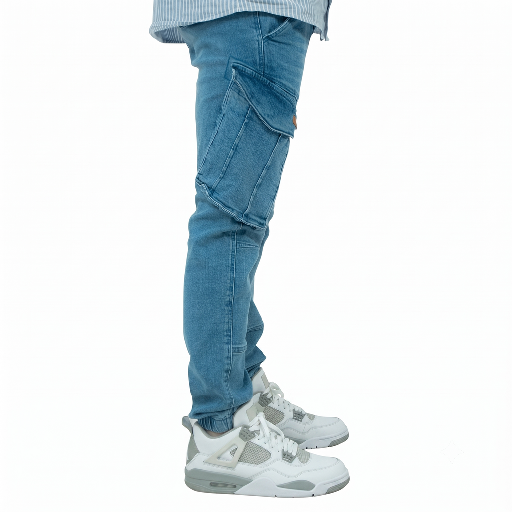 Cargo Jogger – Hellblau – Stretch-Denim