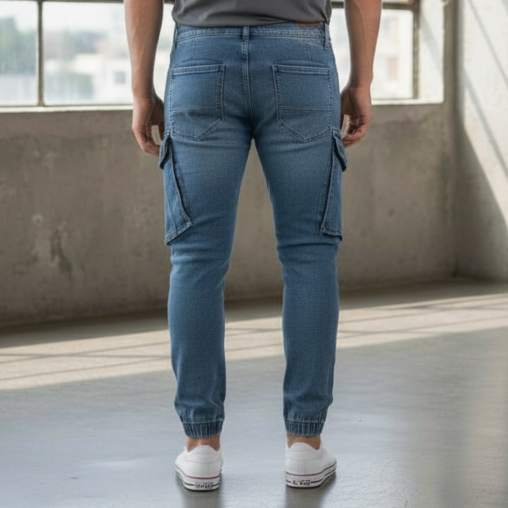 Cargo-Jogger – Dunkelblau – Stretch-Denim. ZCD-02DB