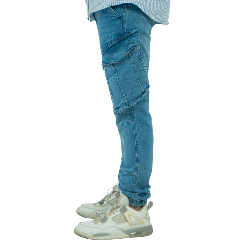 Cargo Jogger – Hellblau – Stretch-Denim