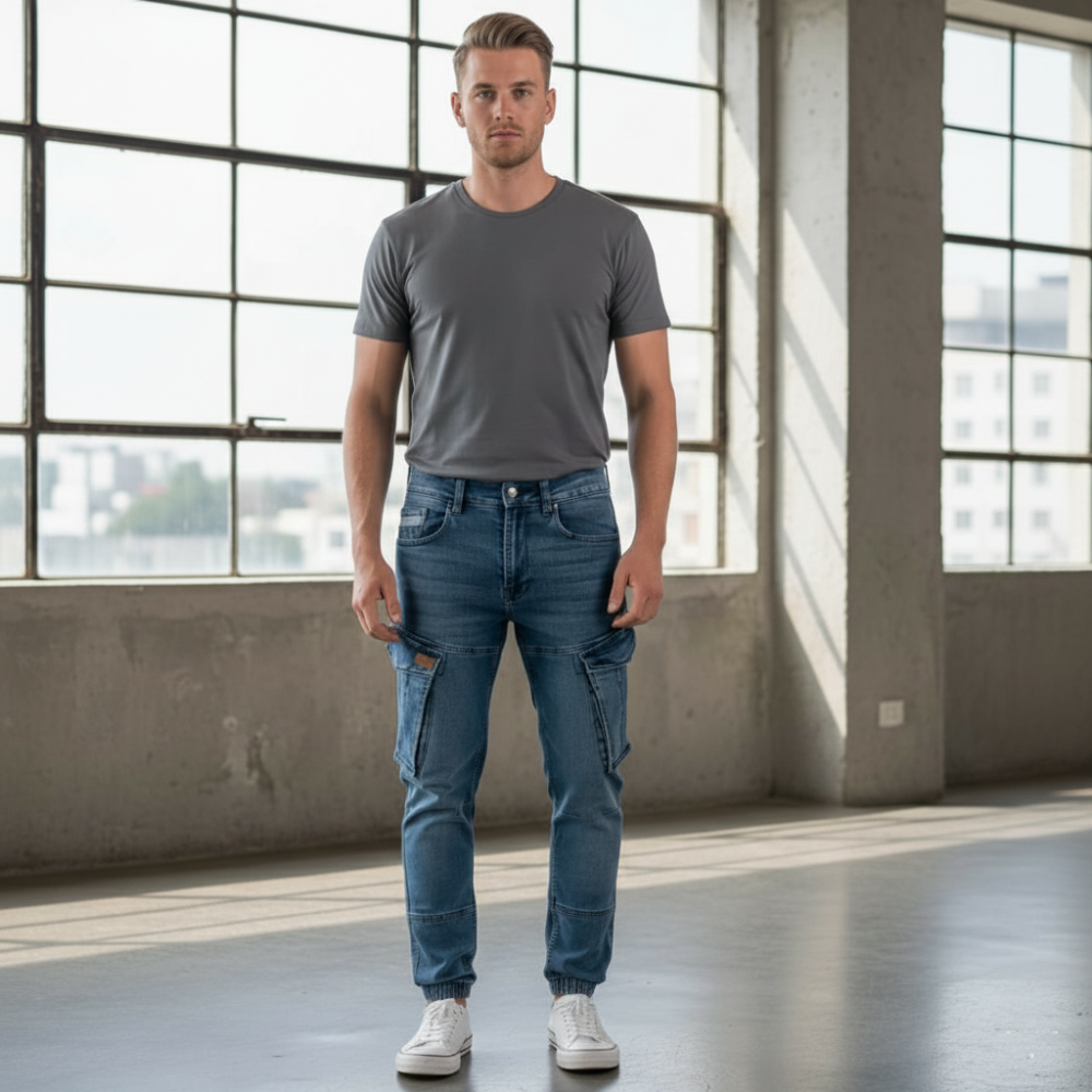 Cargo-Jogger – Dunkelblau – Stretch-Denim. ZCD-02DB