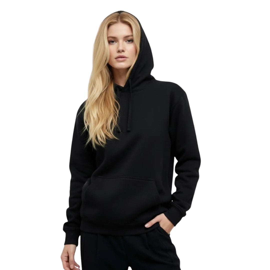 Premium Heavyweight Unisex Hoodie  |  Black Brushed Cotton Blend   | 300 gsm