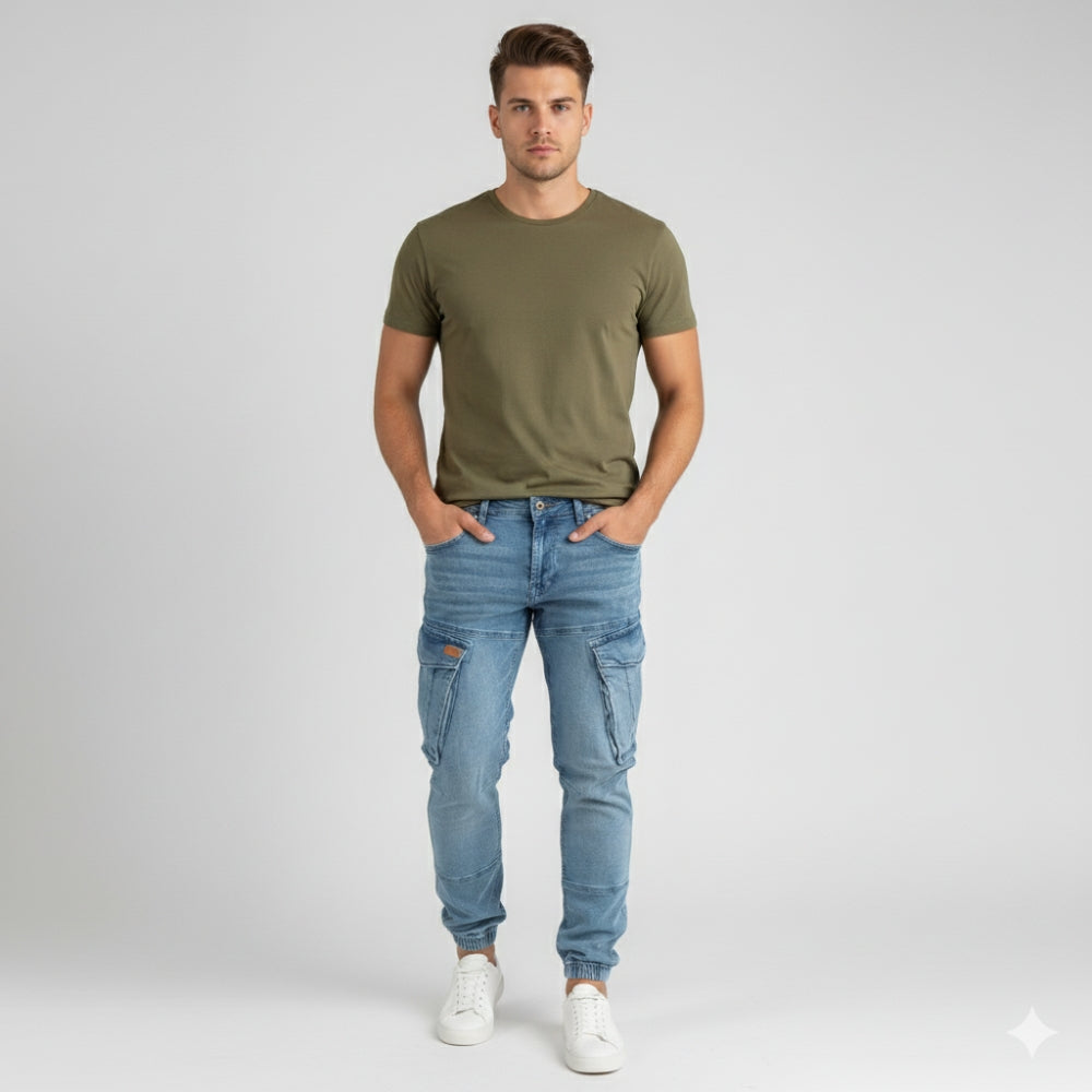 Cargo Jogger – Hellblau – Stretch-Denim. ZCD-02LB