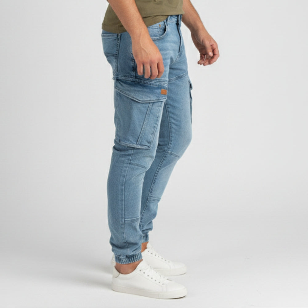 Cargo Jogger – Hellblau – Stretch-Denim. ZCD-02LB