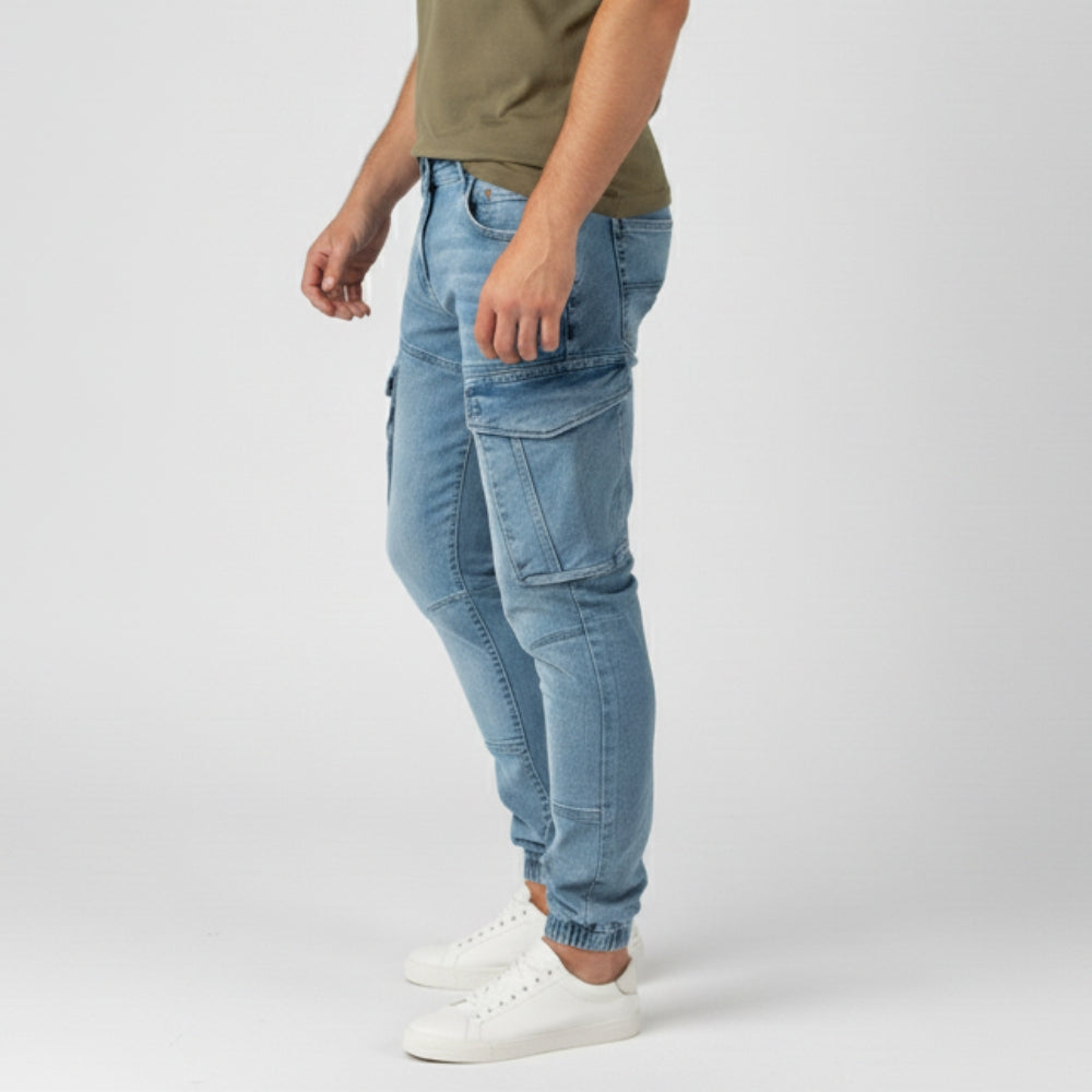 Cargo Jogger – Hellblau – Stretch-Denim. ZCD-02LB