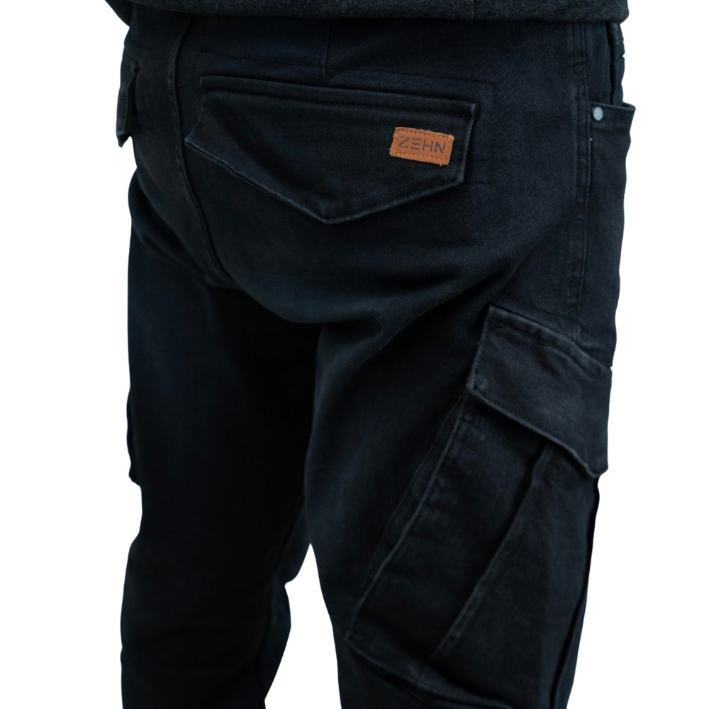 Cargo-Jeans – Schwarz – Stretch-Denim