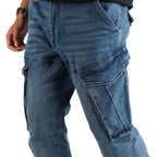 Cargo-Jogger – Dunkelblau – Stretch-Denim. ZCD-02DB