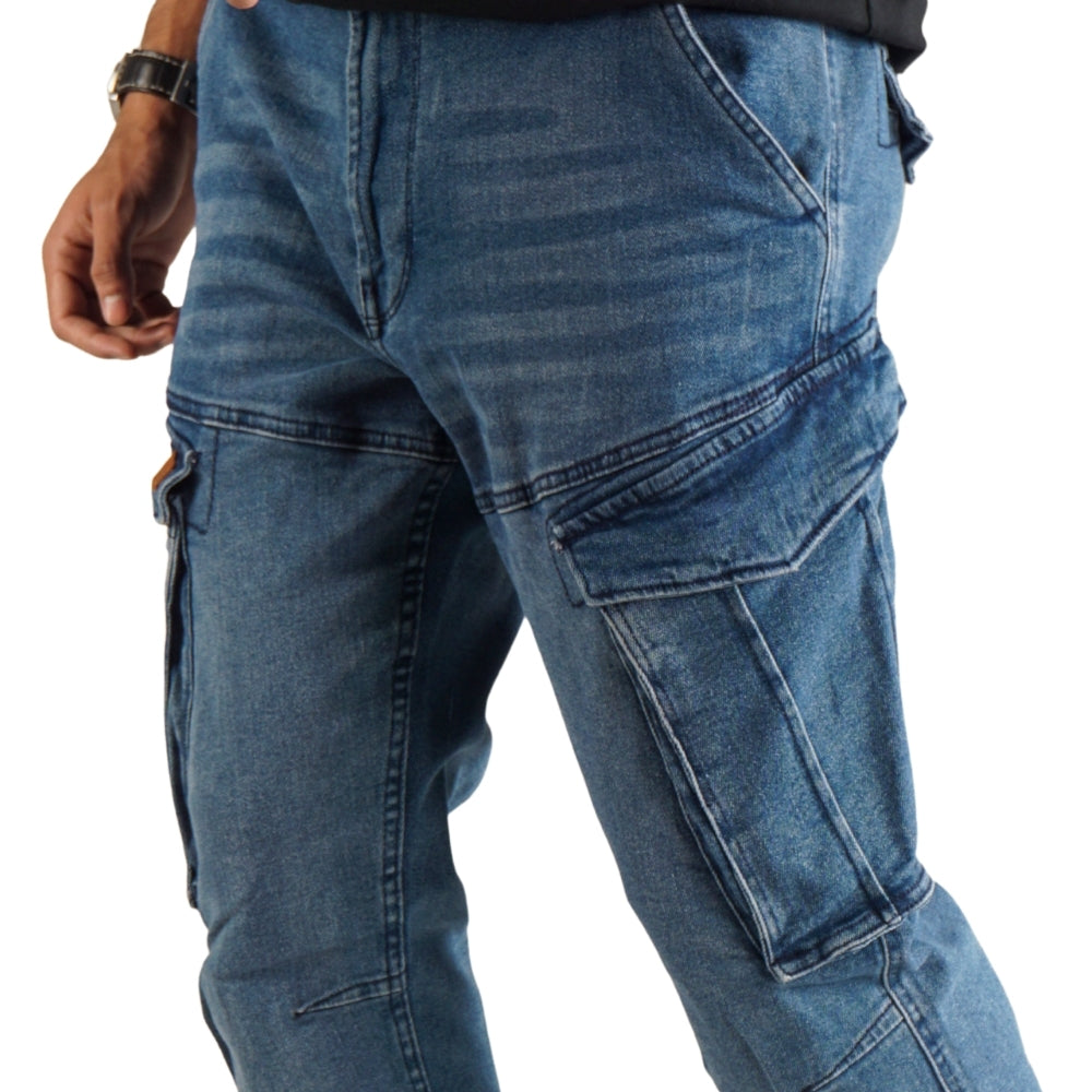 Cargo-Jogger – Dunkelblau – Stretch-Denim. ZCD-02DB