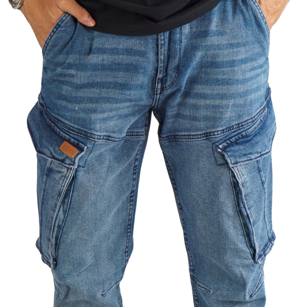 Cargo-Jogger – Dunkelblau – Stretch-Denim. ZCD-02DB