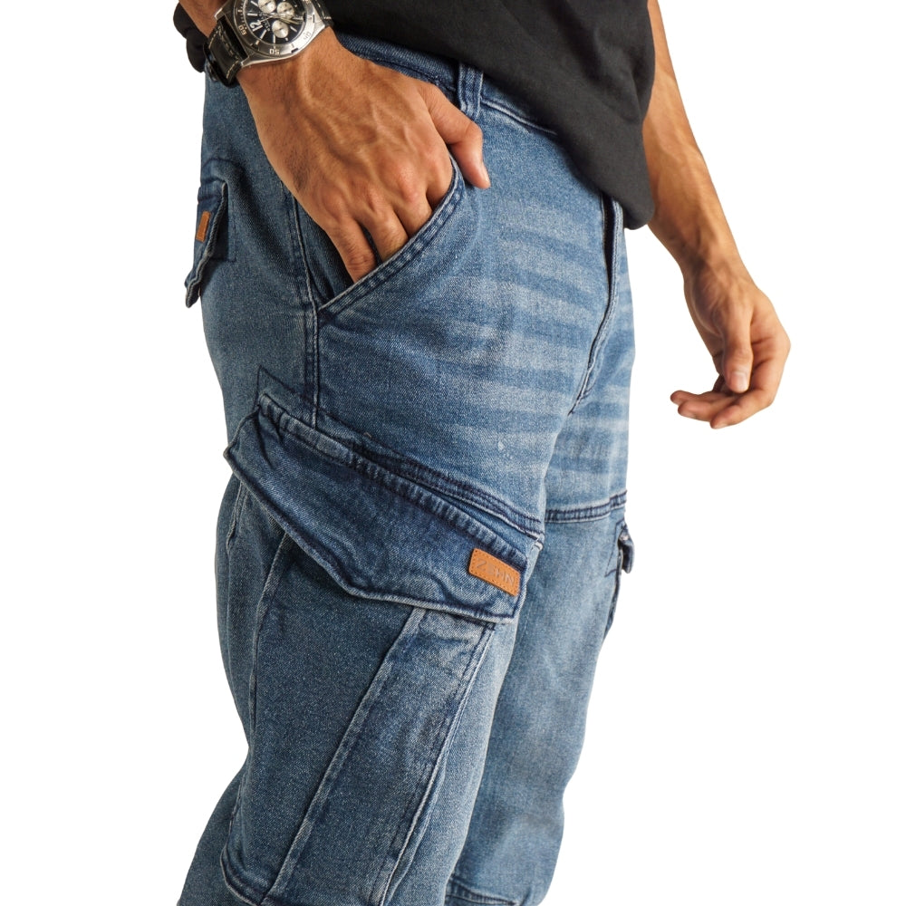 Cargo-Jogger – Dunkelblau – Stretch-Denim. ZCD-02DB
