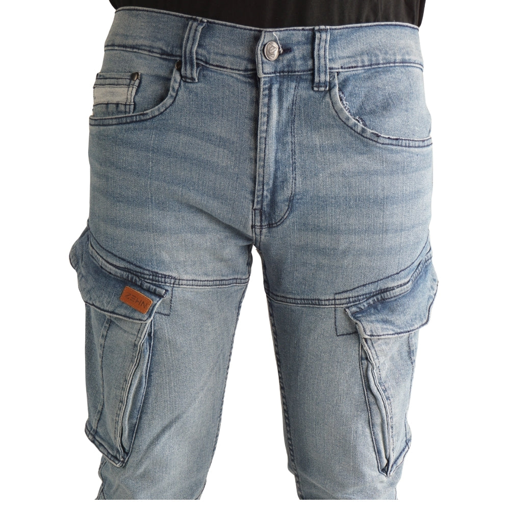 Cargo-Jeans – Hellblau – Stretch-Denim. ZCD-01BLK