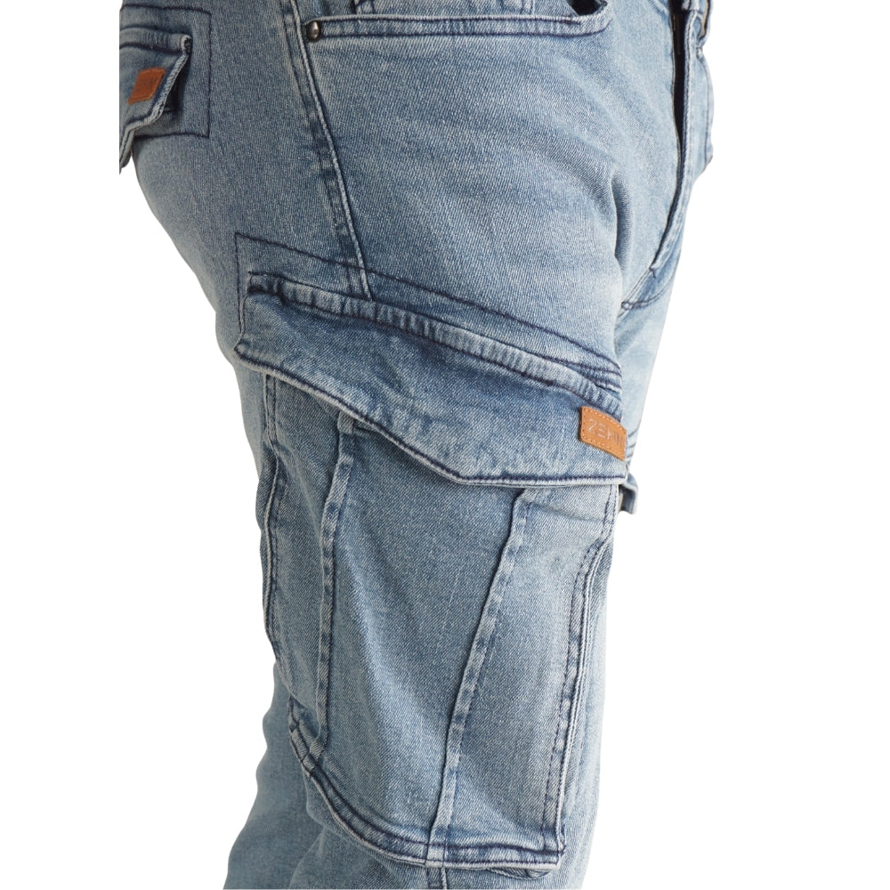 Cargo-Jeans – Hellblau – Stretch-Denim. ZCD-01BLK