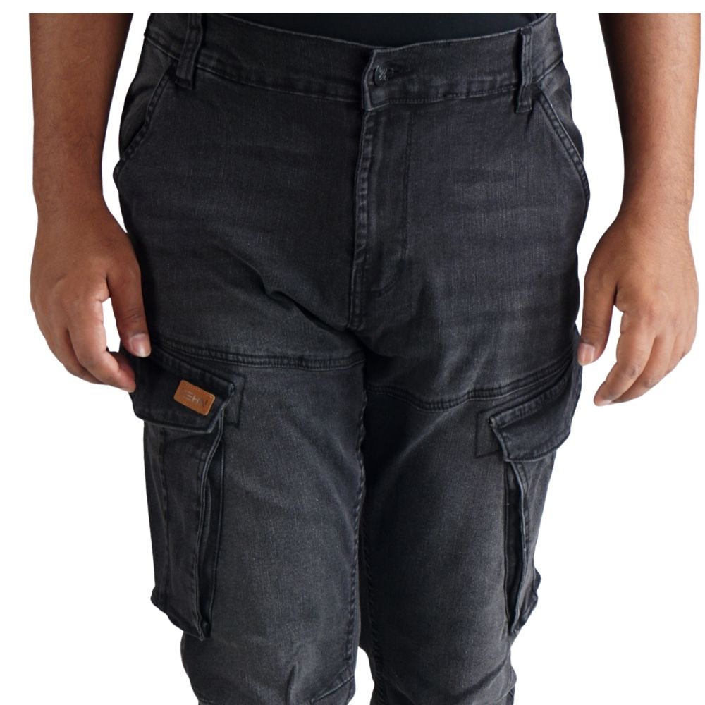 Cargo-Jeans – Schwarz – Stretch-Denim. ZCD-01BLK