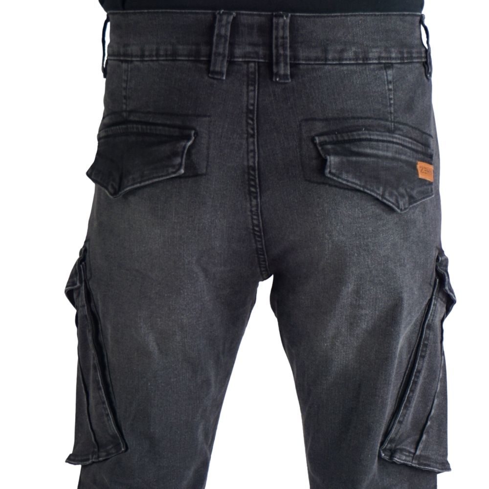 Cargo-Jeans – Schwarz – Stretch-Denim. ZCD-01BLK