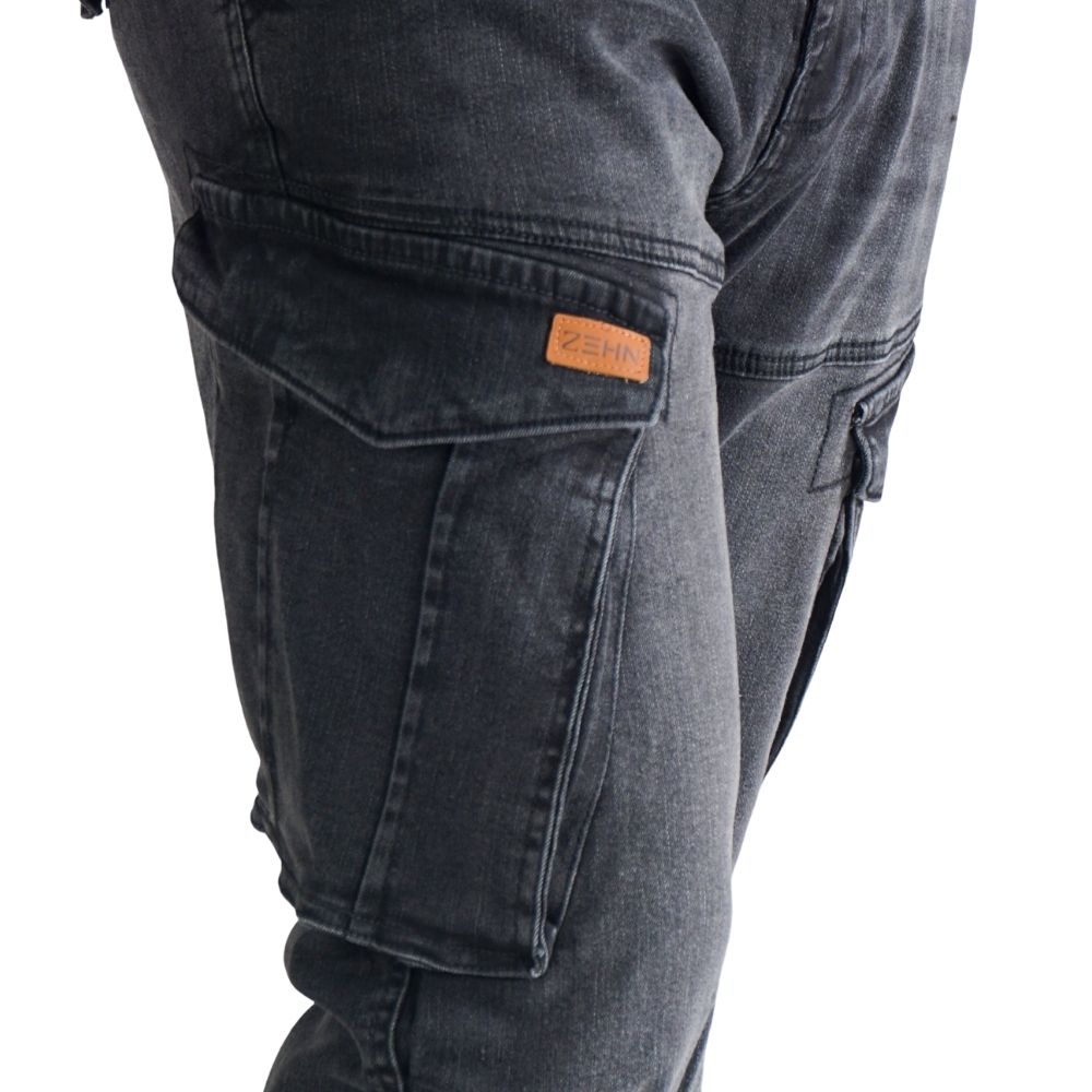 Cargo-Jeans – Schwarz – Stretch-Denim. ZCD-01BLK