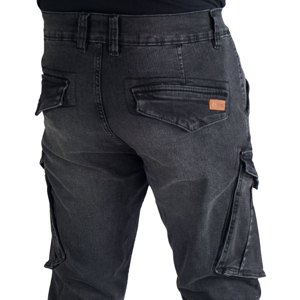 Cargo-Jeans – Schwarz – Stretch-Denim. ZCD-01BLK
