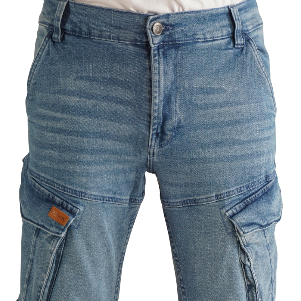 Cargo Jogger – Hellblau – Stretch-Denim. ZCD-02LB