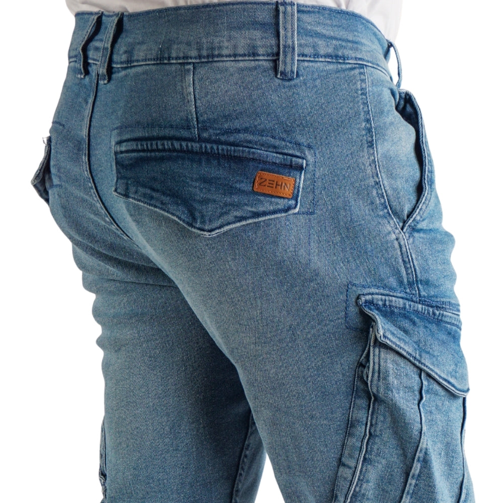Cargo Jogger – Hellblau – Stretch-Denim. ZCD-02LB