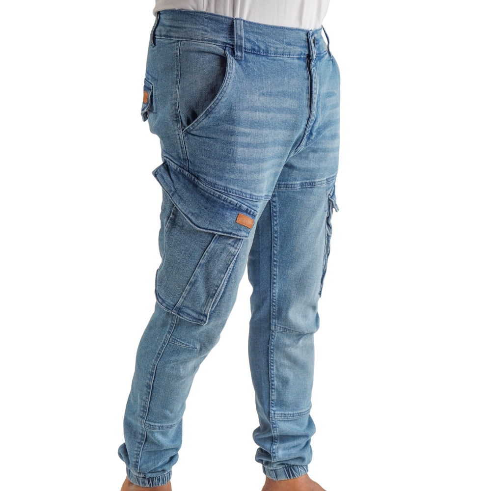 Cargo Jogger – Hellblau – Stretch-Denim. ZCD-02LB