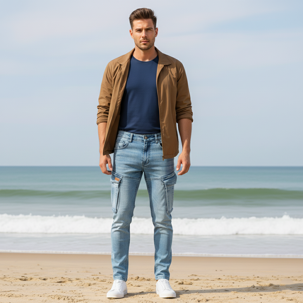 Cargo-Jeans – Hellblau – Stretch-Denim. ZCD-01LB