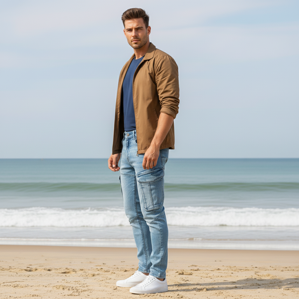 Cargo-Jeans – Hellblau – Stretch-Denim. ZCD-01LB