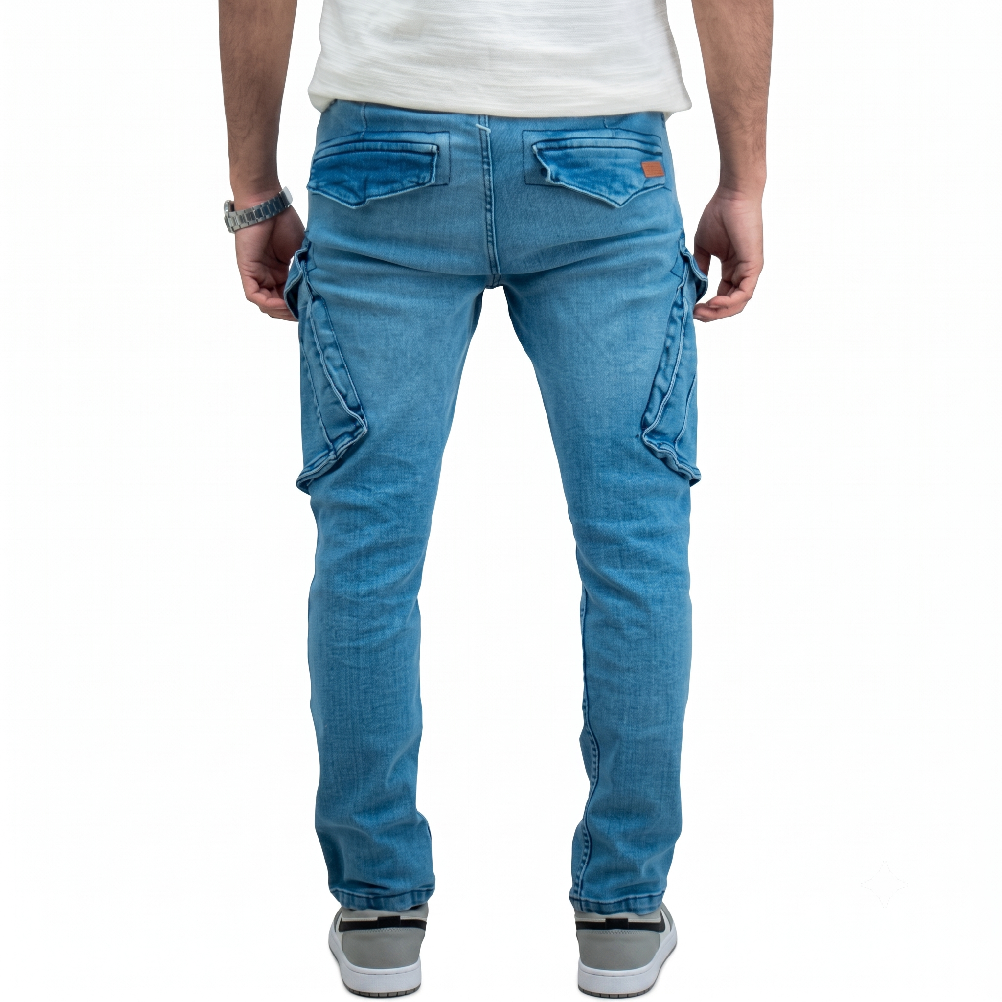 Cargo-Jeans – Hellblau – Stretch-Denim
