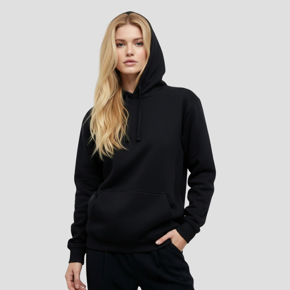 Premium Heavyweight Unisex Hoodie  |  Black Brushed Cotton Blend   | 300 gsm