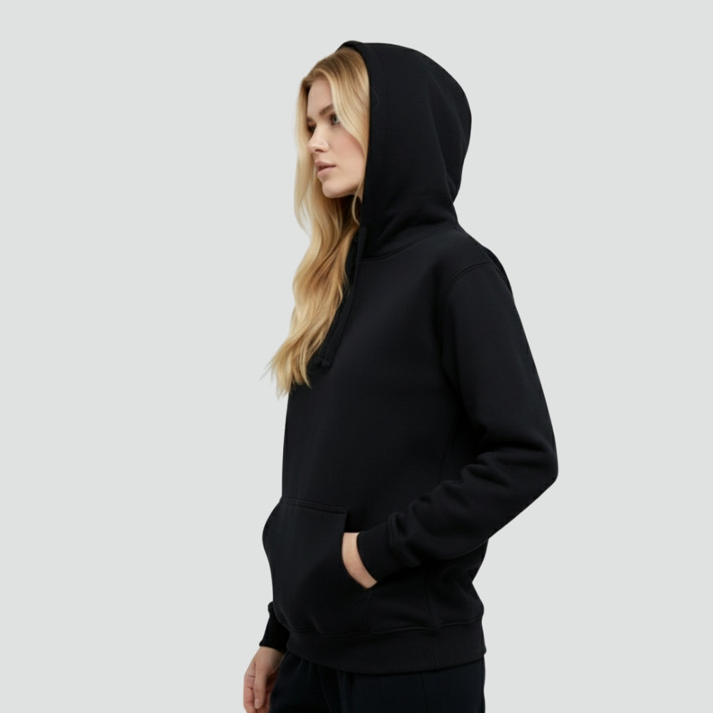 Premium Heavyweight Unisex Hoodie  |  Black Brushed Cotton Blend   | 300 gsm
