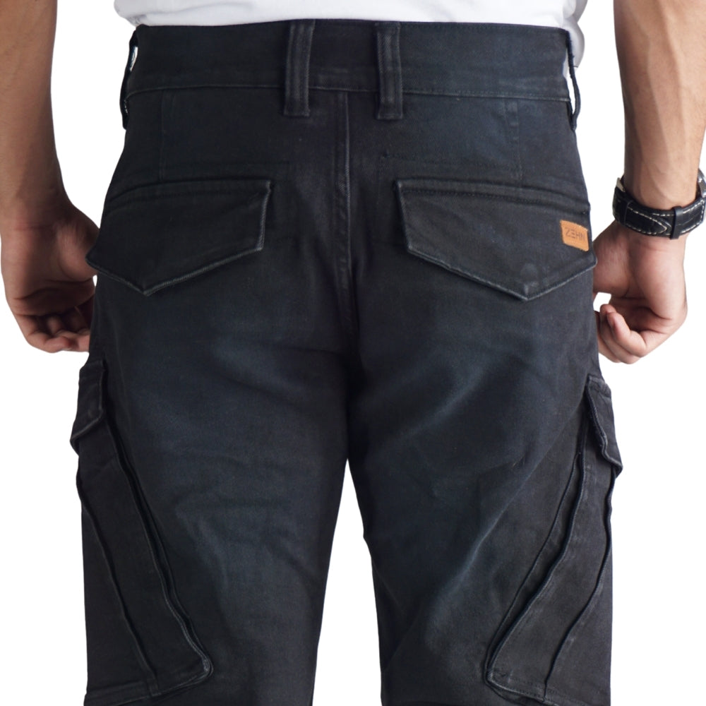 Cargo-Jeans – Schwarz – Stretch-Denim. ZCD-01BLK
