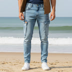 Cargo-Jeans – Hellblau – Stretch-Denim. ZCD-01LB