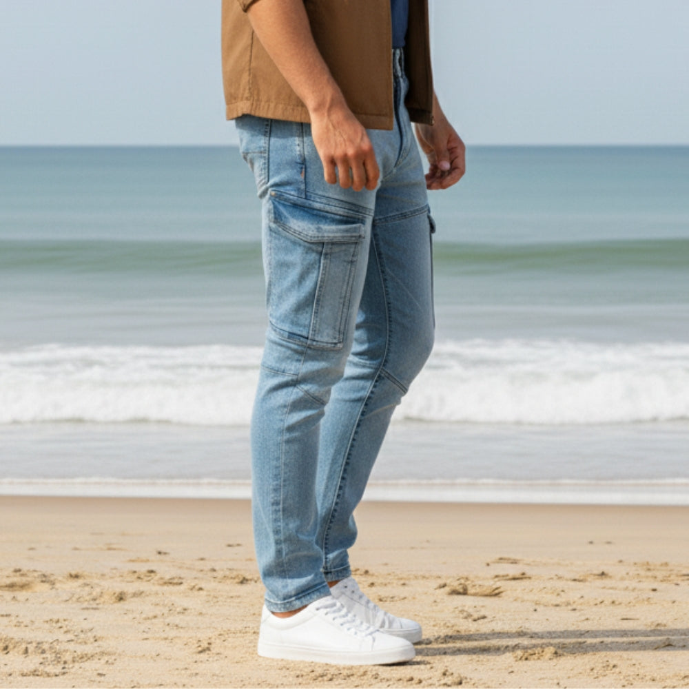 Cargo-Jeans – Hellblau – Stretch-Denim. ZCD-01LB