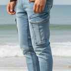 Cargo-Jeans – Hellblau – Stretch-Denim. ZCD-01LB