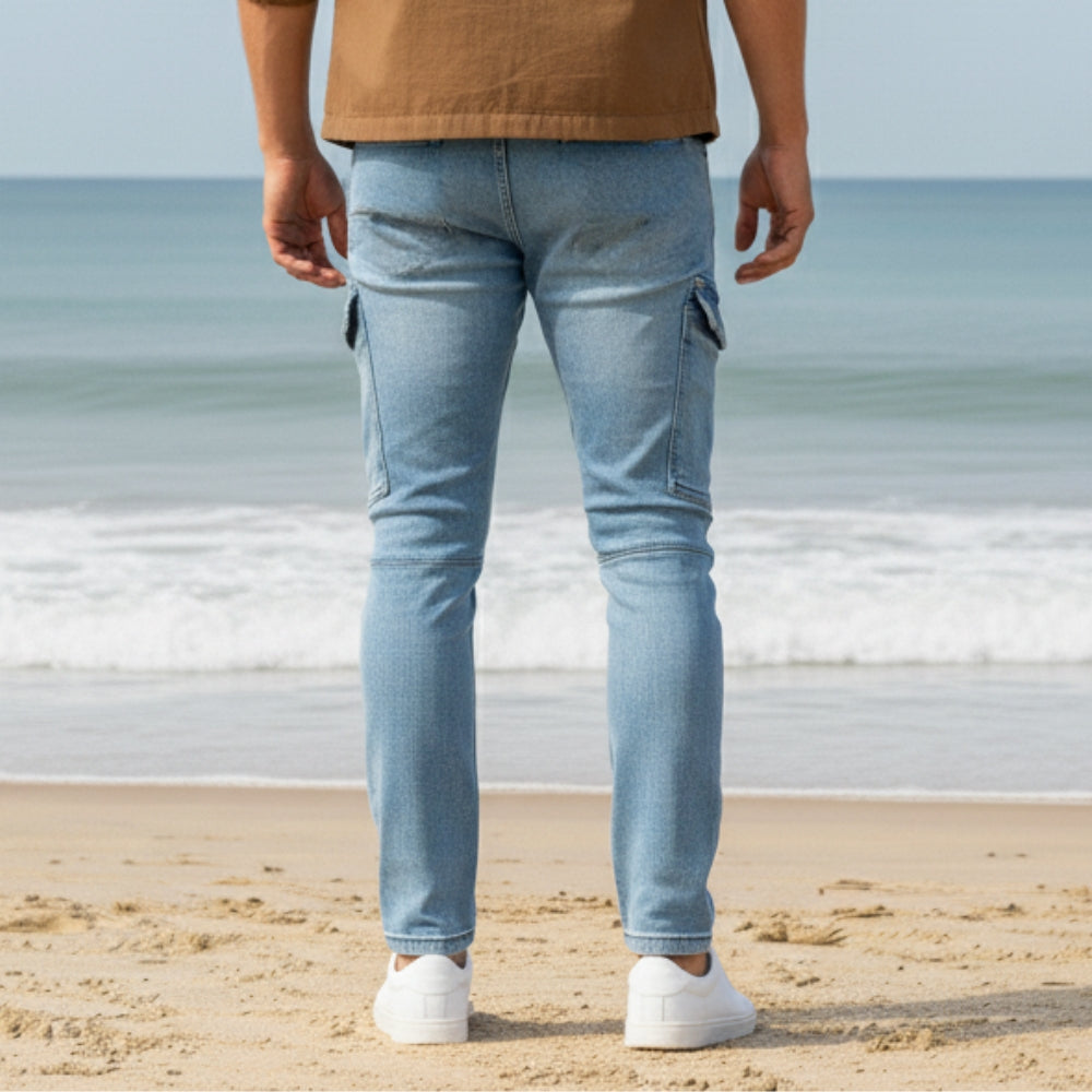 Cargo-Jeans – Hellblau – Stretch-Denim. ZCD-01LB