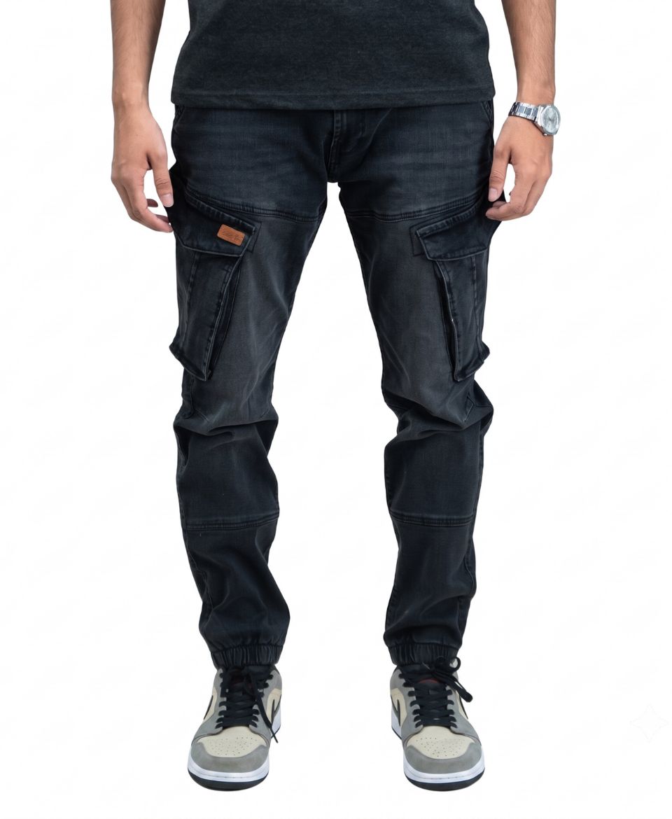denim cargo jogger schwarze